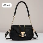 Black Croc Texture Shoulder Bag for Girls with Gold Chain Hardware