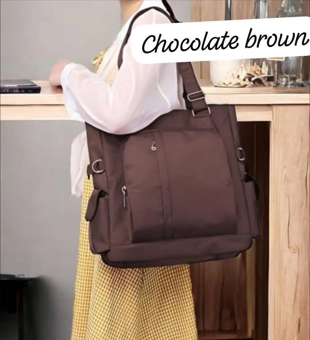 2098-37-686995-product-1 Women's Nylon Shoulder Bag Brown – Spacious, Lightweight & Adjustable Strap - Image 1
