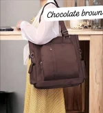 Women's Nylon Shoulder Bag Brown – Spacious, Lightweight & Adjustable Strap - Image 3