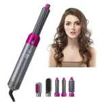5-in-1 Hair Curler & Straightener Pink & Silver ABS Styling Tool - Image 5