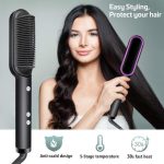 Black Hair Straightener Brush with Adjustable Heat Control - Image 8