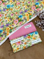 Women's Linen Suit Floral Print Unstitched Set - Multicolor - Image 3