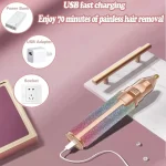 Rechargeable Women Eyebrow Trimmer Pink Glitter - Image 2