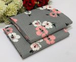 Black White Striped Floral Cotton Unstitched 2 Piece Suit - Image 4
