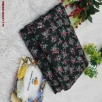 Black Floral Printed Polo Cotton Summer Unstitched 2 Piece Set