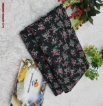 Black Floral Printed Polo Cotton Summer Unstitched 2 Piece Set