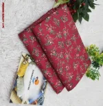 Maroon Printed Polo Cotton Unstitched 2 Piece Shirt Trouser Set - Image 2