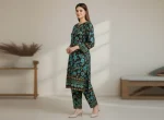 Stylish 2 Pcs Women's Unstitched Printed Suit in Black Micro Polo Cotton - Image 3