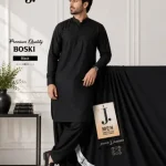 Men's Unstitched Wash and Wear Plain Suit – Black All-Season Fabric Pakistan