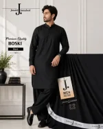 Men's Unstitched Wash and Wear Plain Suit – Black All-Season Fabric Pakistan