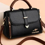Women's Black Faux Leather (Rexine) Shoulder Bag 8x10" with Gold Lock