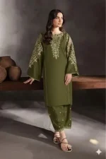 Green Embroidered Lawn Unstitched 2 Piece Suit for Weddings & Festivals - Image 2