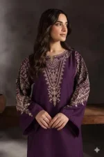 Purple Gold Embroidered Lawn Unstitched 2 Piece Wedding Suit - Image 2