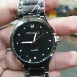 Men's Black Quartz Chain Strap Watch with Diamond Dial