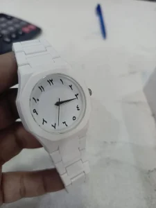 White Unisex Rubber Chain Strap Analogue Watch 24mm - Image 3