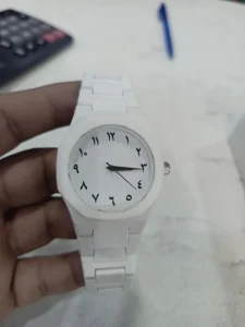 White Unisex Rubber Chain Strap Analogue Watch 24mm - Image 2