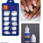 100 Pcs White Fake Nails for Nail Art And a Free Nail Glue