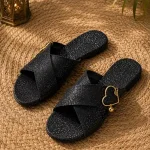 Women's Cork Formal Slippers, Black Plain Slip On for Elegant Everyday Wear