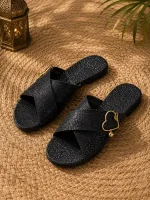 Women's Cork Formal Slippers, Black Plain Slip On for Elegant Everyday Wear