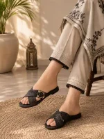 Women's Cork Formal Slippers, Black Plain Slip On for Elegant Everyday Wear - Image 3
