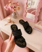 Women's Cork Formal Slippers, Black Embroidered Slip On for Elegant Everyday Wear - Image 4