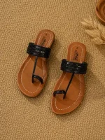 Women's Cork Casual Kolhapuri Chappal – Comfortable Ethnic Flats in Black (Size 6-11)