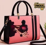 Stylish Women's Shoulder Bag – Perfume Bottle Print in Pink, Black & Gold