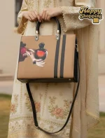 Stylish Women's Shoulder Bag – Perfume Bottle Print in Pink, Black & Gold - Image 8