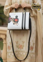 Stylish Women's Shoulder Bag – Perfume Bottle Print in Pink, Black & Gold - Image 9