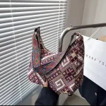 Women's Boho Ethnic Pattern Shoulder Bag – Maroon, Cream & Teal