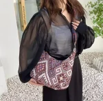 Women's Boho Ethnic Pattern Shoulder Bag – Maroon, Cream & Teal - Image 6