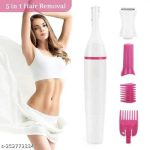 Rechargeable Women's Hair Trimmer with 5 Attachments – White & Pink