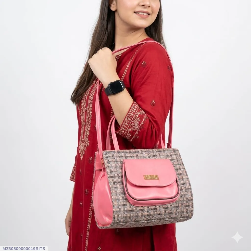 305-37-731614-product-1 Premium Pink Jute Textured Shoulder Bag – Fashion Handbag for Women - Image 1