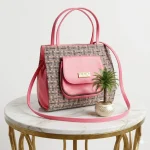 Premium Pink Jute Textured Shoulder Bag – Fashion Handbag for Women - Image 4
