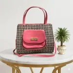 Premium Pink Jute Textured Shoulder Bag – Fashion Handbag for Women - Image 5