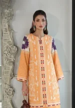 Orange Printed Lawn 2 Pcs Shirt Trouser Suit Set