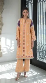 Orange Printed Lawn 2 Pcs Shirt Trouser Suit Set - Image 5