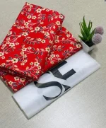 Red Floral Printed Polo Cotton Unstitched 2 Piece Suit