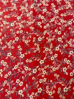 Red Floral Printed Polo Cotton Unstitched 2 Piece Suit - Image 3