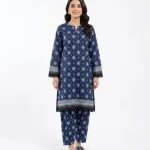 2 Pcs Women's Unstitched Printed Cotton Lawn Suit - Blue Printed Shirt & Trouser