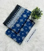 2 Pcs Women's Unstitched Printed Cotton Lawn Suit - Blue Printed Shirt & Trouser - Image 3