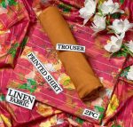 Red Brown Digital Print Linen Unstitched 2 Piece Suit - Image 3