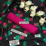 Black Digital Print Linen Unstitched 2 Piece Suit