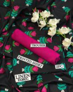 Black Digital Print Linen Unstitched 2 Piece Suit