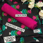 Black Digital Print Linen Unstitched 2 Piece Suit - Image 4