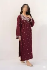 Maroon Embroidered Lawn Shirt with Cotton Trouser Unstitched Suit - Image 4