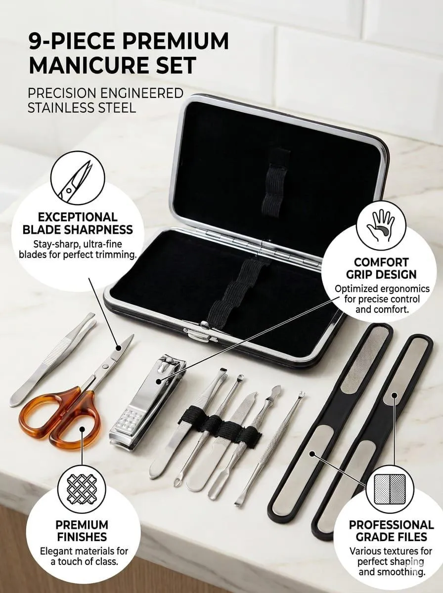 691-258-714016-product-1 9-Piece Precision Manicure Set Stainless Steel - Image 1