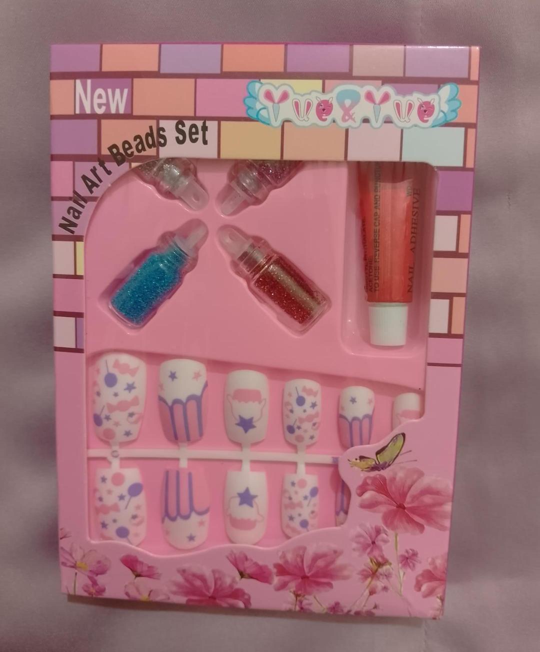 700-258-464465-product-1 Kids Nail Art Set with 12 Fake Nails & Glitter Beads - Image 1