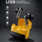 TWS Wireless Earbuds Yellow Black Battery Charging