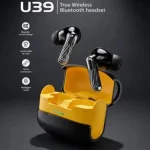 TWS Wireless Earbuds Yellow Black Battery Charging